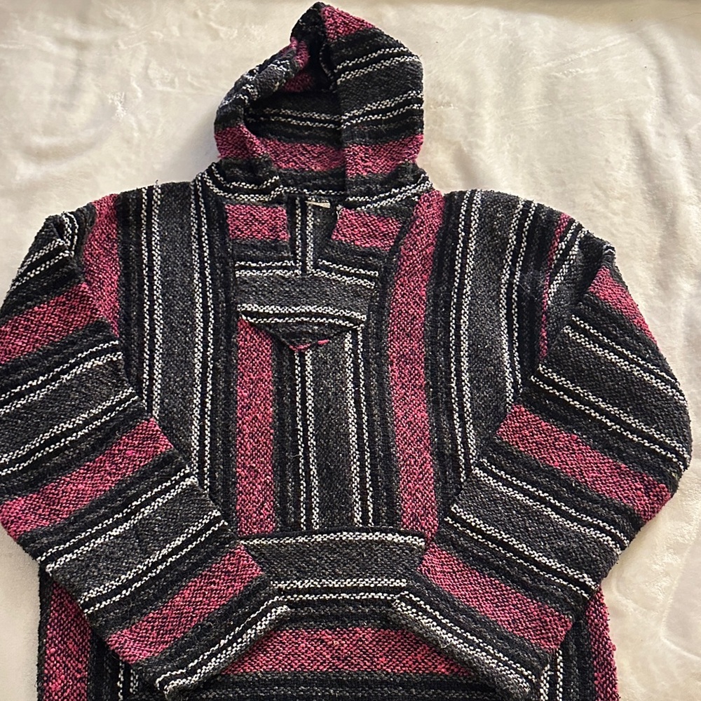 Women's drug rug Striped Hooded Sweater - Black and Pink